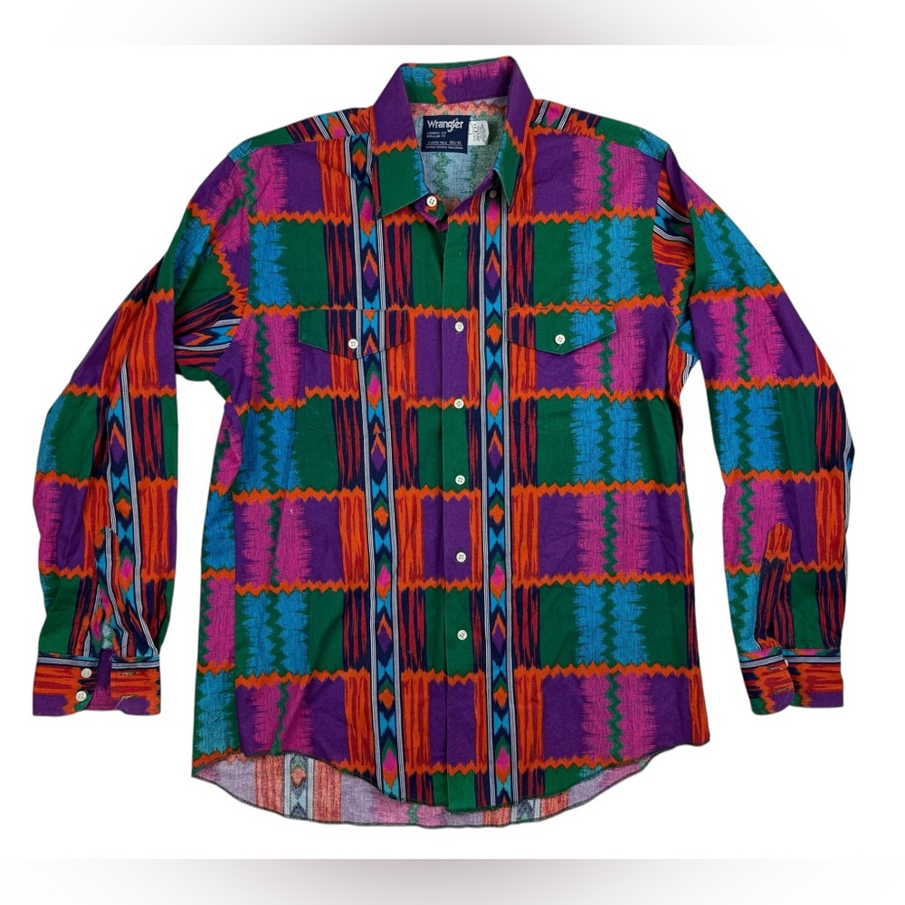 Vintage Wrangler Mens Cowboy Cut Aztec Fit X-Long Tails Single Needle 16.5x35